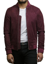 Load image into Gallery viewer, Men&#39;s vintage burgundy goatskin leather jacket

