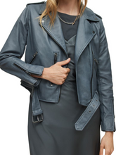 Load image into Gallery viewer, Womens Blue Motercycle Leather Jacket
