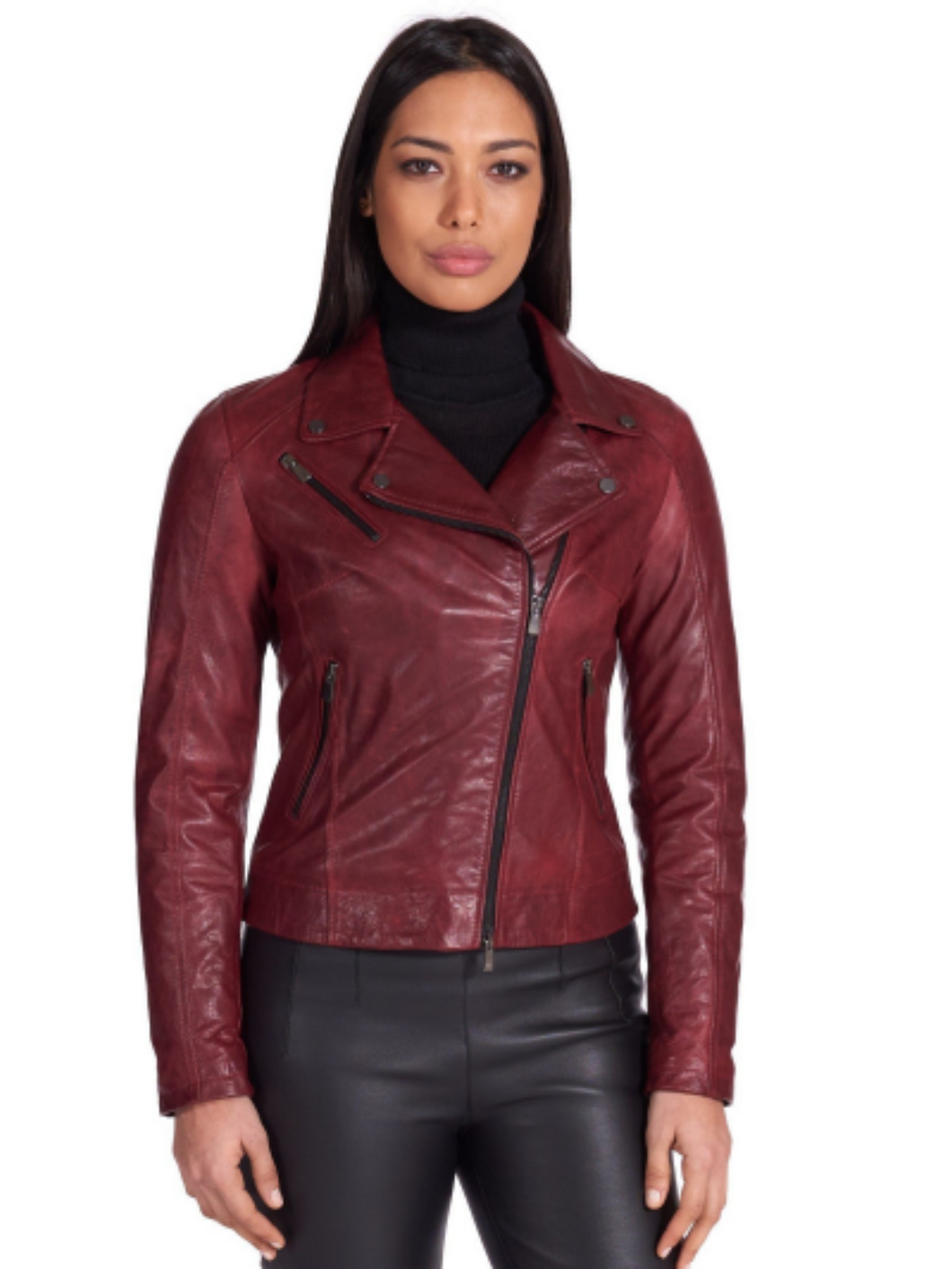 Women’s Faux Leather Red Biker Jacket