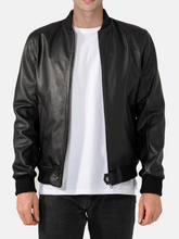 Load image into Gallery viewer, Premium Mens Black Cow Leather Bomber Jacket
