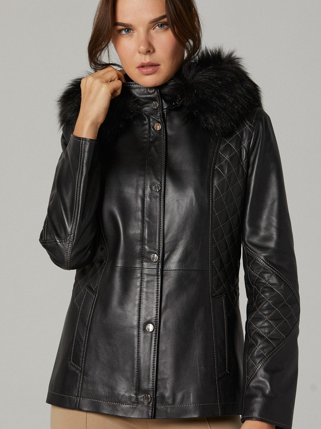 Women Black Lambskin Leather Hooded Jacket