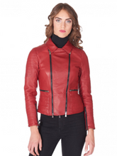 Load image into Gallery viewer, Women Red Biker Leather Jacket
