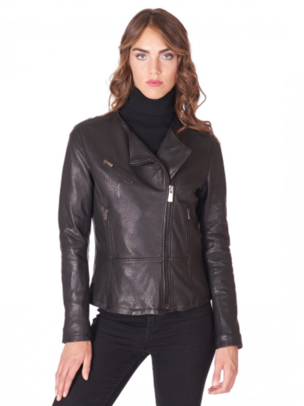 Women Black Biker Genuine Leather Jacket