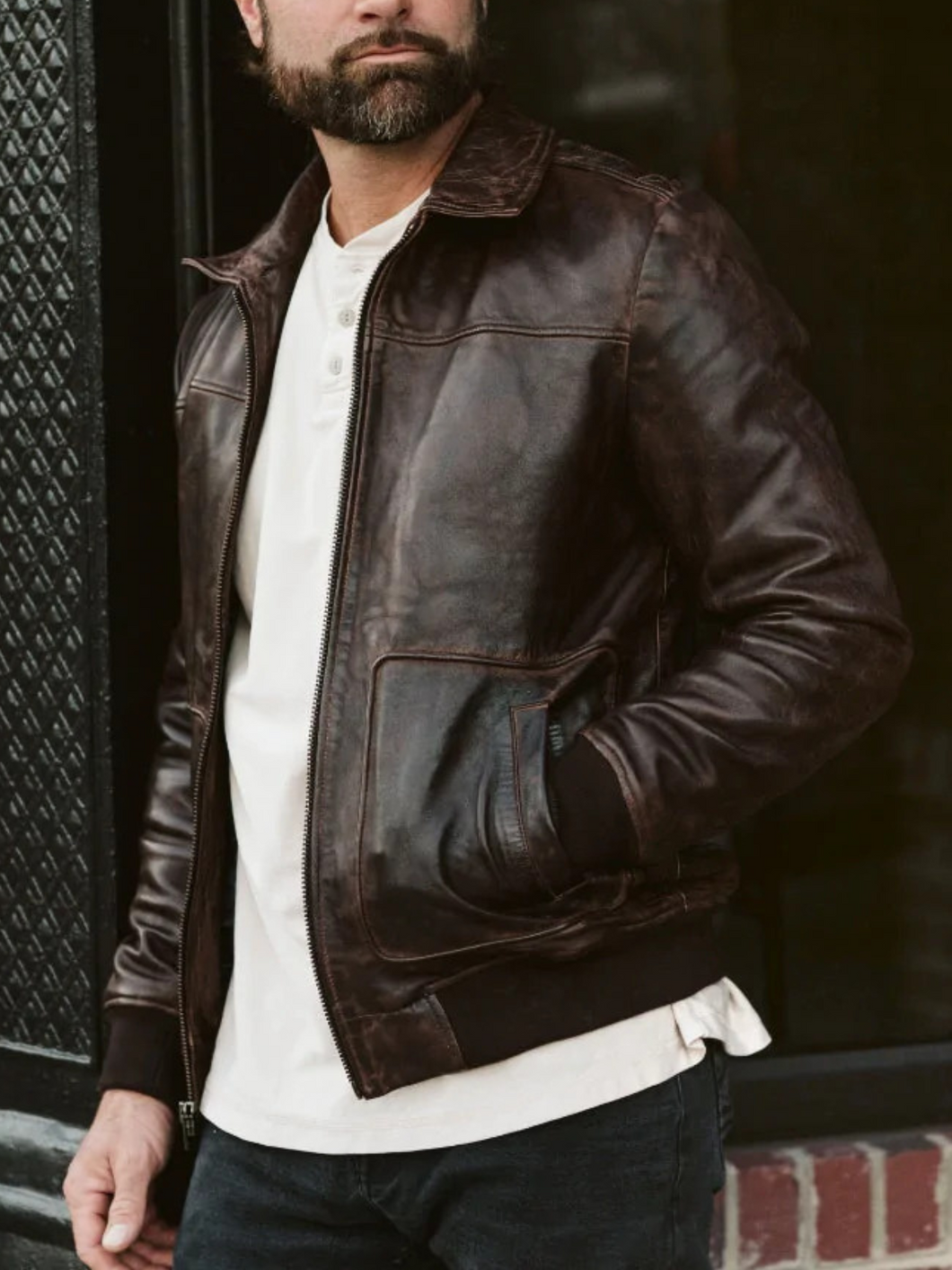 Mens Classic Bomber Style Leather Jacket