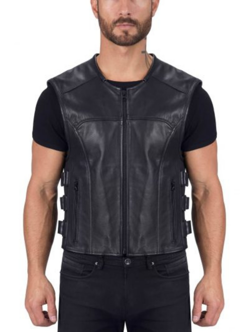 Real Leather Black Vest For Mens