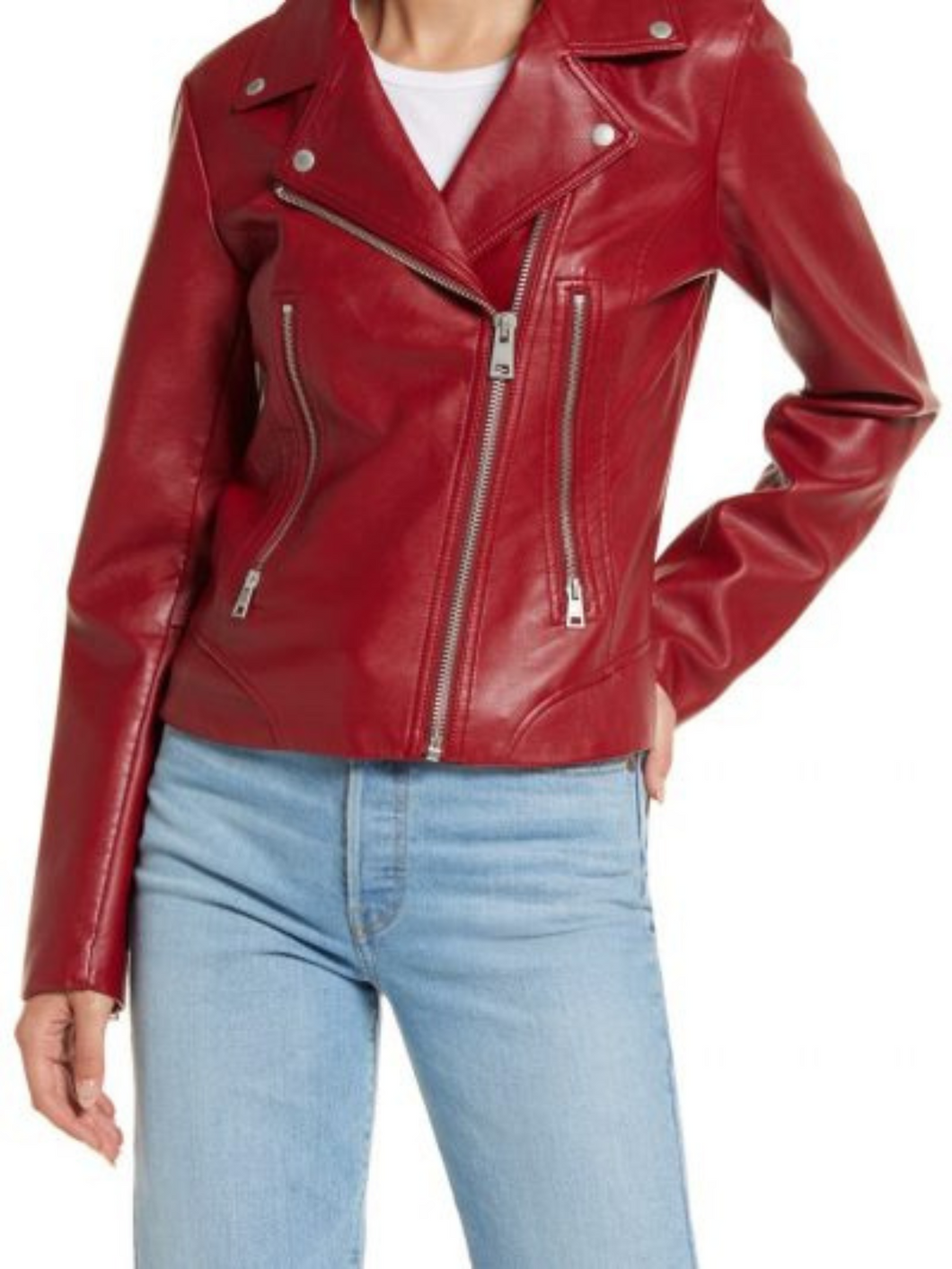 Women Red Moto Leather Jacket