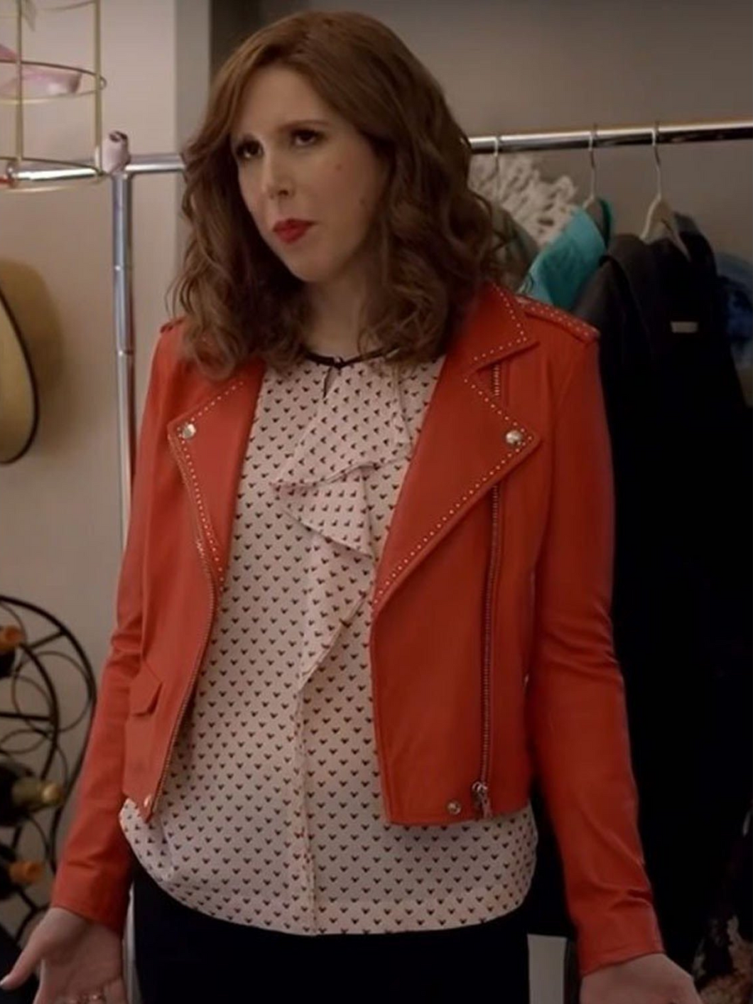 I Love That For You Vanessa Bayer Orange Leather Jacket