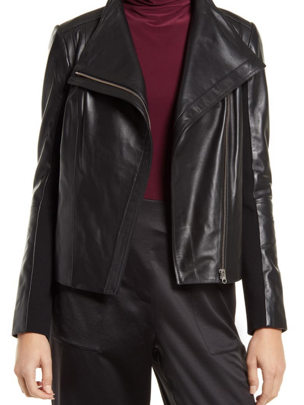 Women Black Leather Wynne Layers Jacket