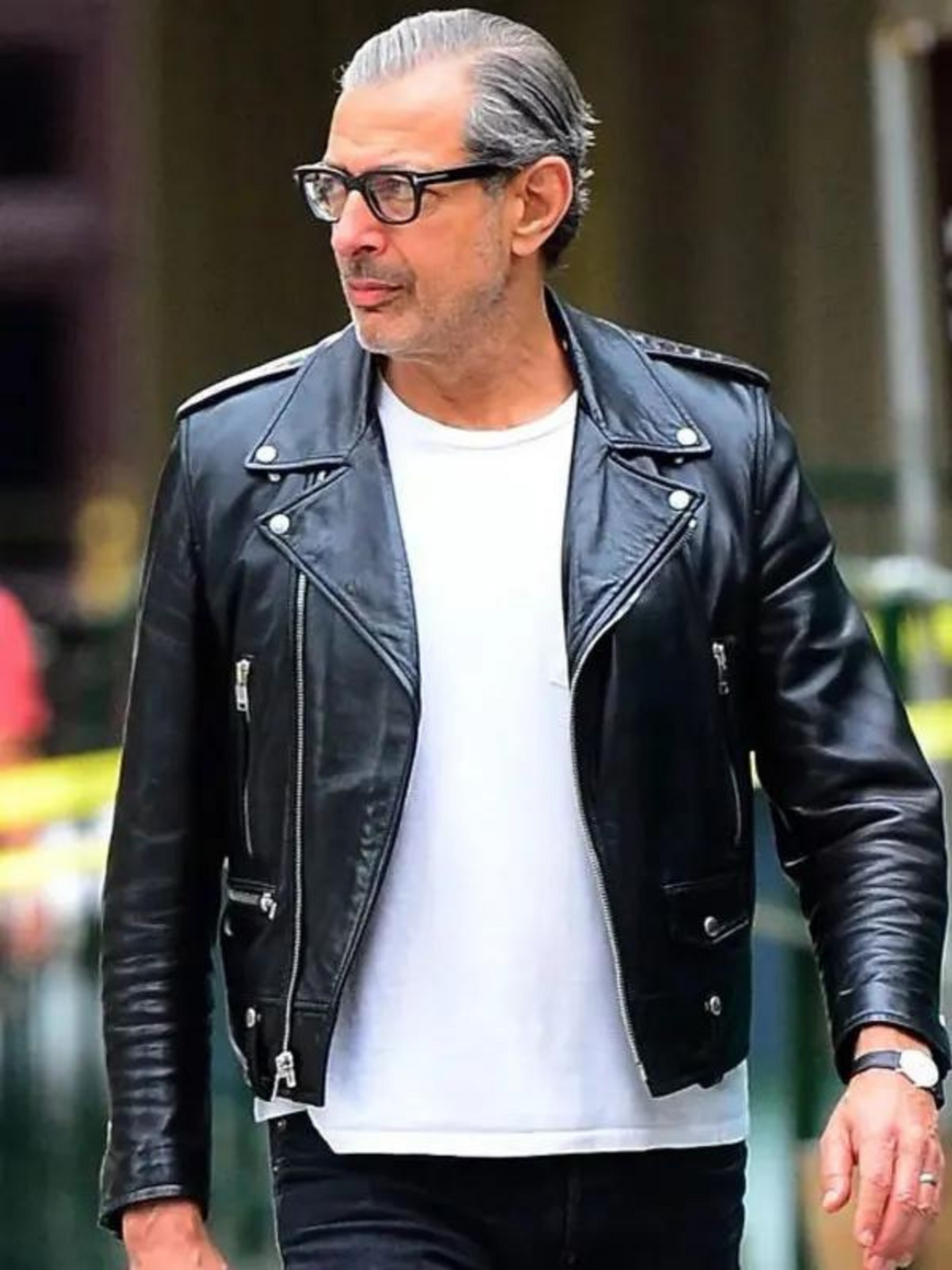 Jeff Goldblum Black Biker Leather Jacket