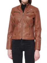 Load image into Gallery viewer, Women Tan Brown Biker Leather Jacket
