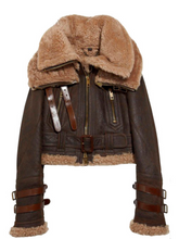Load image into Gallery viewer, Women Shearling Flight Brown Bomber Leather Jacket
