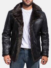 Load image into Gallery viewer, Mens Furcliff Black Leather Coat
