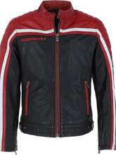 Load image into Gallery viewer, Men&#39;s Black and Red Real Leather Biker Jacket
