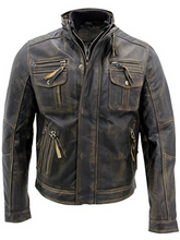 Load image into Gallery viewer, Men Black Vintage Brando Leather Moto Jacket
