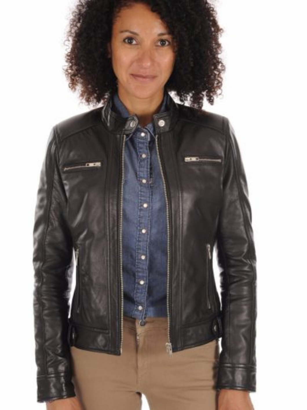 Classic Black Leather Jacket For Biker Women