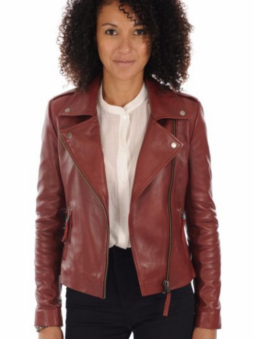 Women’s Asymmetrical Red Biker Leather Jacket