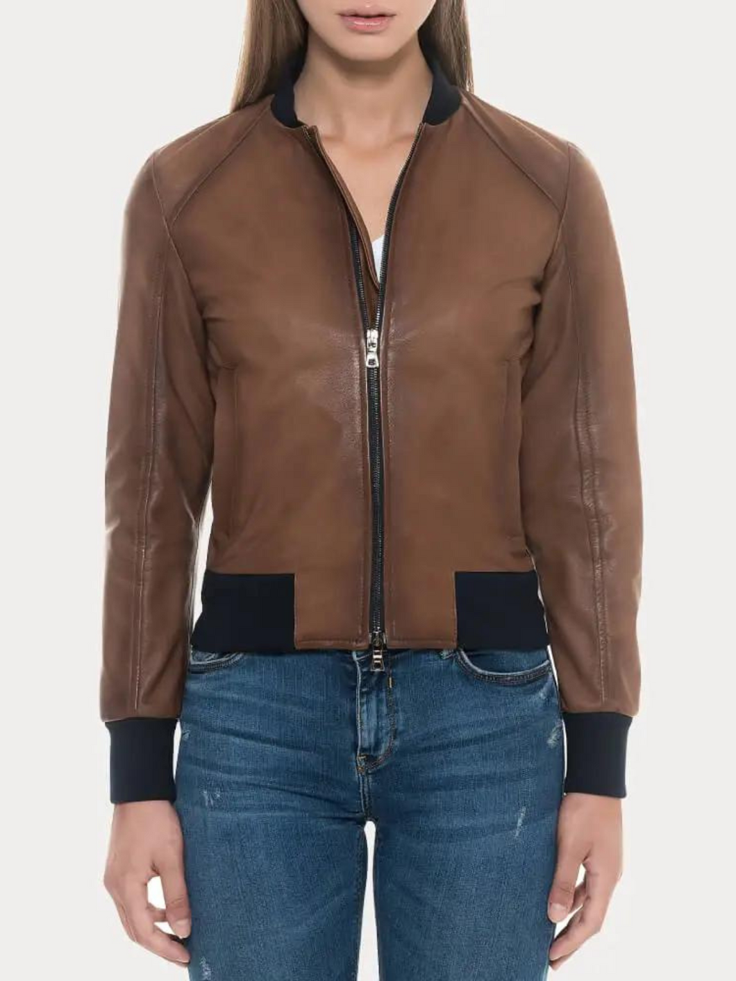 Women Sugar Brown Bomber Leather Jacket