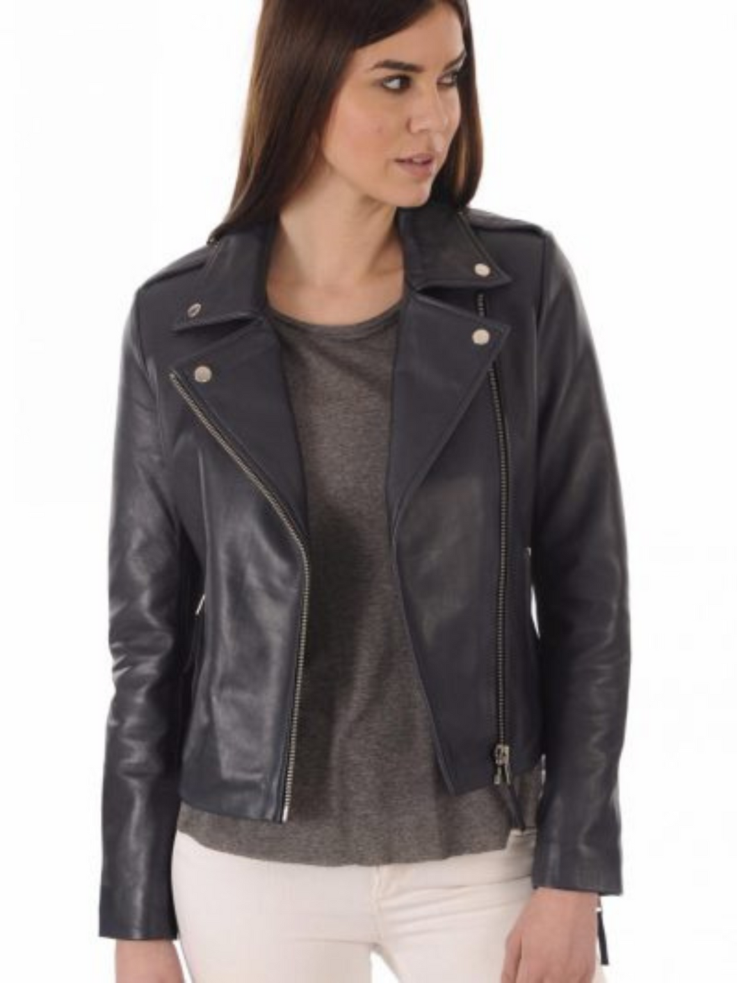 Women’s Asymmetrical Biker Black Leather Jacket