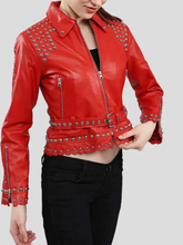 Load image into Gallery viewer, Women’s Studded Red Leather Jacket

