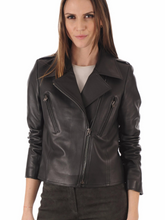 Load image into Gallery viewer, Black Women’s Biker Leather Lapel Collar Jacket
