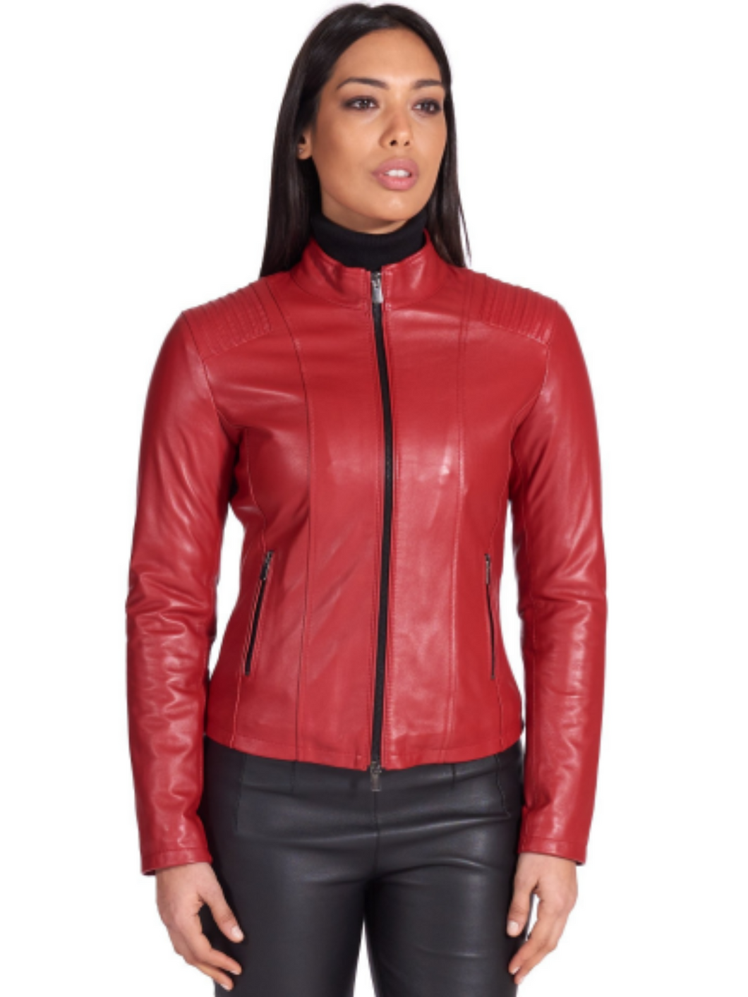 Women Red Biker Real Leather Jacket