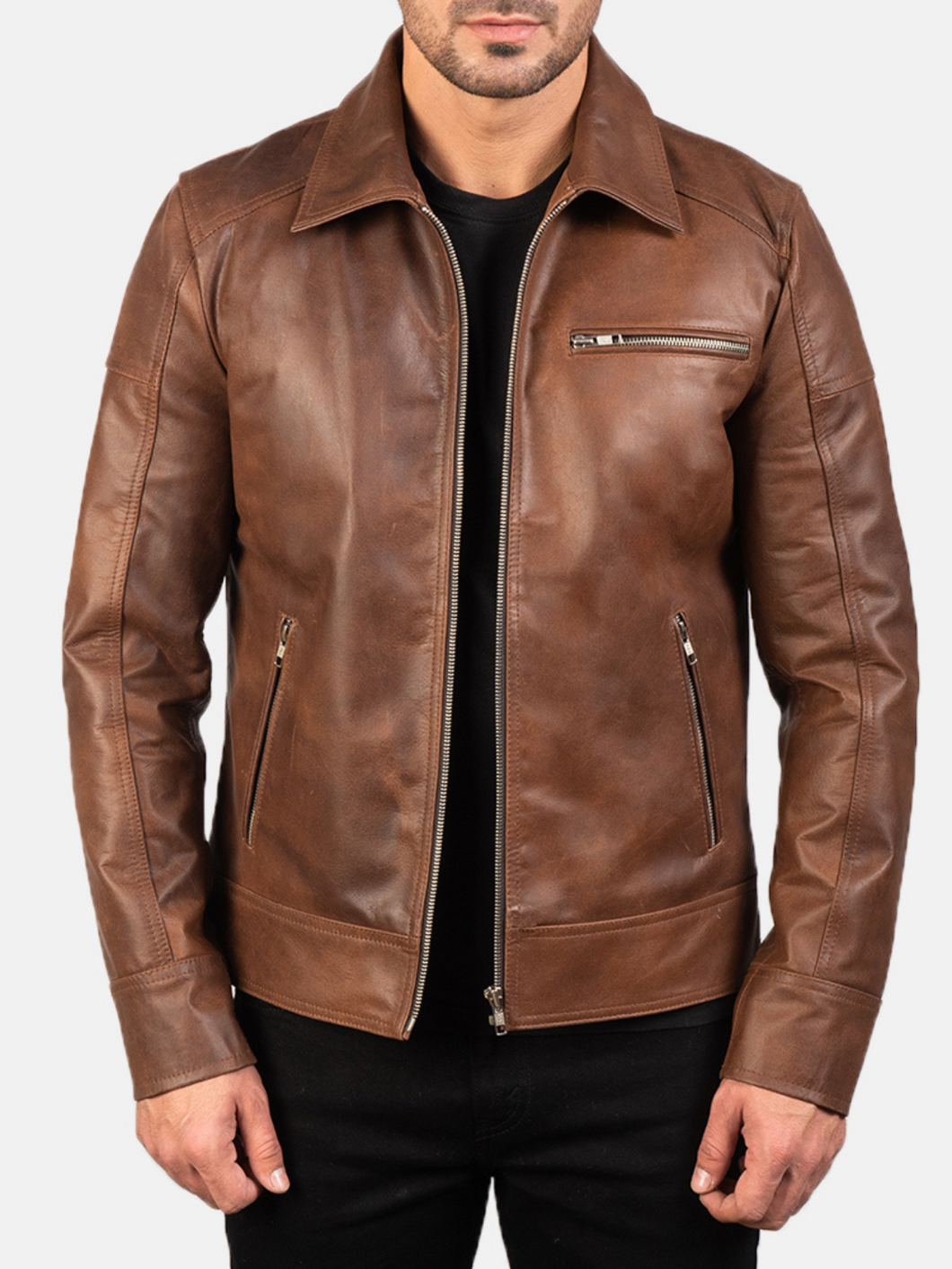 Shirt Style Brown Leather Biker Jacket