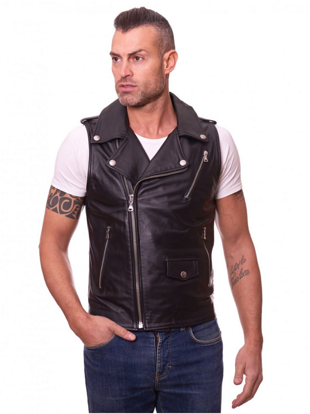 Black Genuine Leather Vest For Men