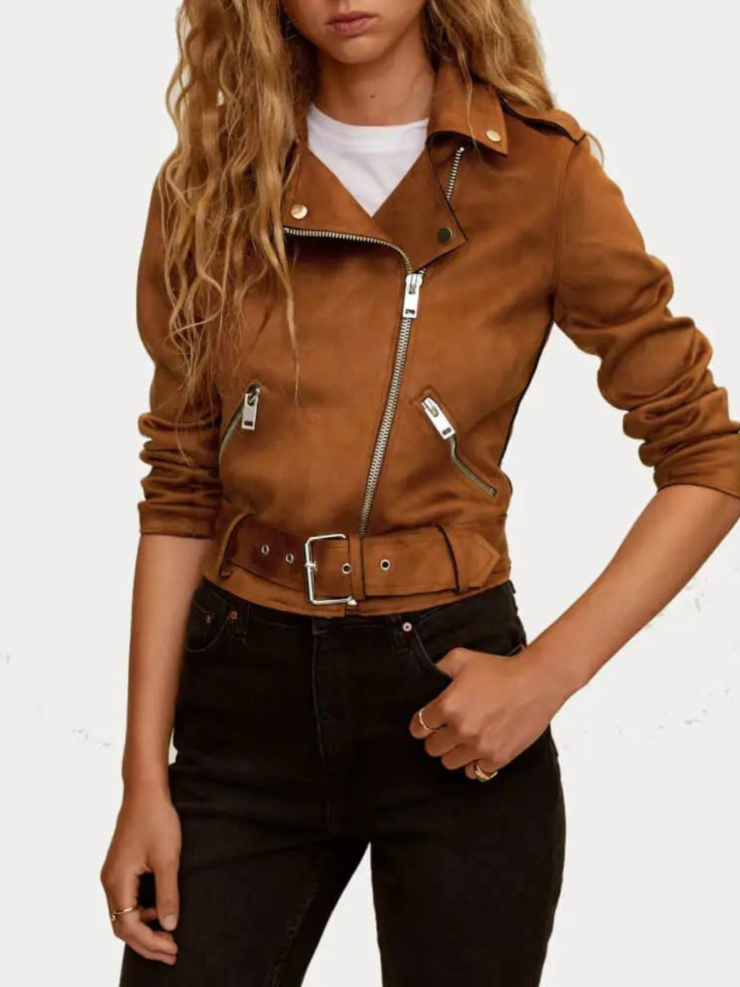 Womens Brown Biker Suede Leather Jacket