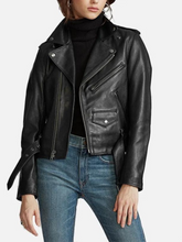Load image into Gallery viewer, Women’s Black Biker Soft Leather Jacket
