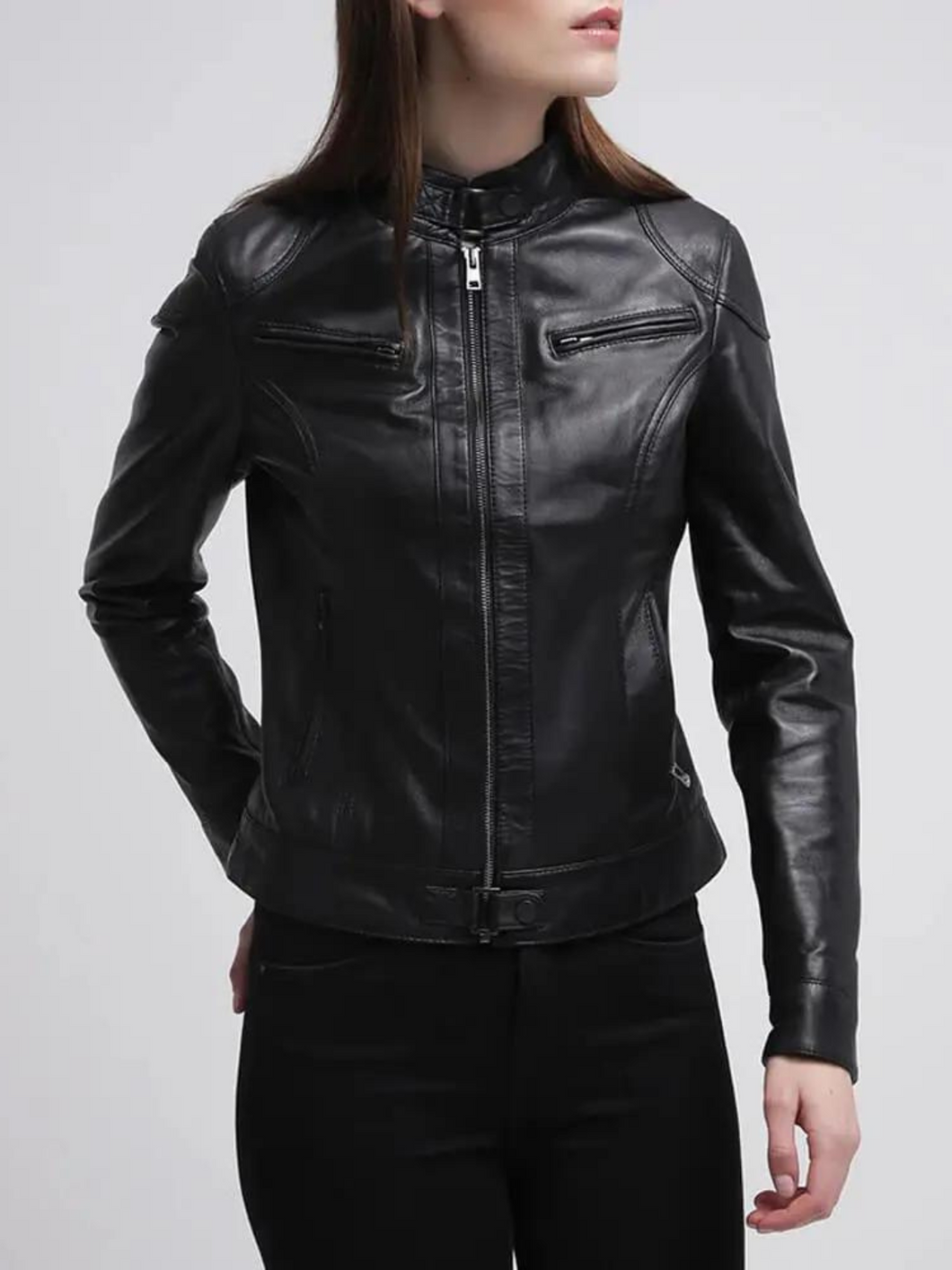 Womens Black Leather Cafe Racer Jacket