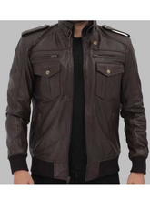 Load image into Gallery viewer, Brian Men&#39;s Bomber Dark Brown Leather Jacket
