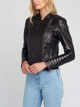 Load image into Gallery viewer, Women Vintage Cafe Racer Black Leather Jacket
