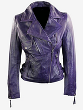 Load image into Gallery viewer, Womens Purple Fitted Leather Motorcycle Jacket
