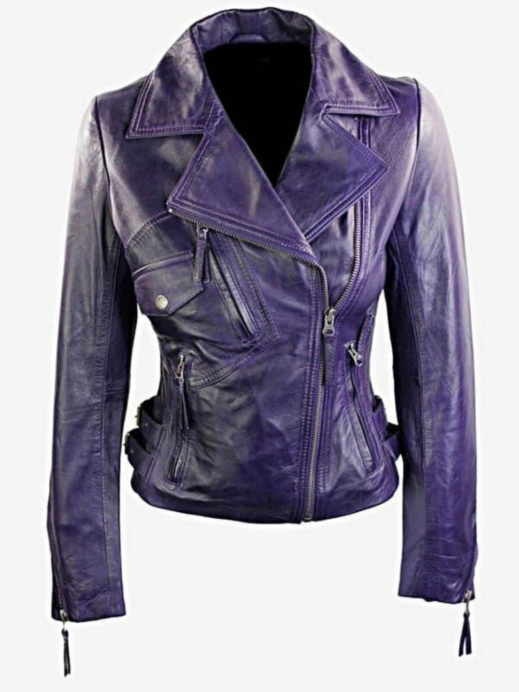Womens Purple Fitted Leather Motorcycle Jacket