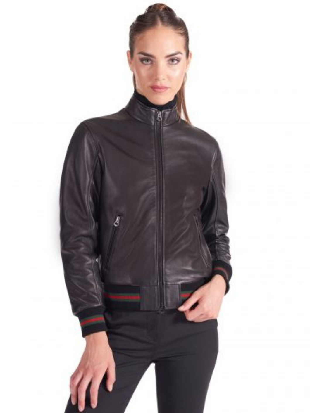 Women’s Black Bomber Biker Leather Jacket