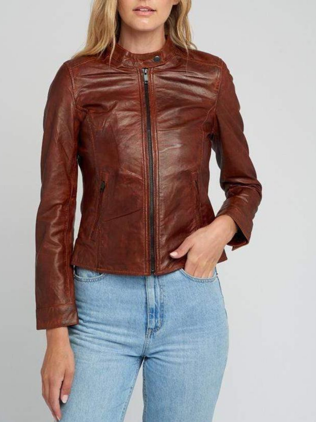 Women’s Brown Cafe Racer Leather Jacket