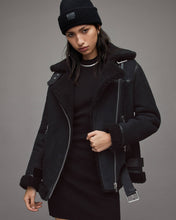 Load image into Gallery viewer, Women&#39;s Matt Black Shearling Leather Jacket
