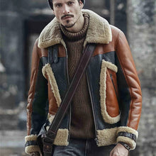 Load image into Gallery viewer, Stylish Mens Dark Brown Fur Collar Shearling Jacket
