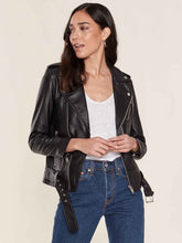 Load image into Gallery viewer, Womens Biker Black Leather Jacket – Boneshia
