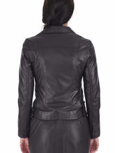 Load image into Gallery viewer, Women Black Biker Leather Jacket With Lapel Collar

