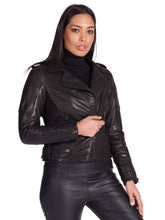 Load image into Gallery viewer, Women Black Double Zipper Biker Leather Jacket

