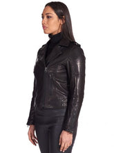 Load image into Gallery viewer, Women Black Double Zipper Biker Leather Jacket

