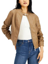Load image into Gallery viewer, Women Brown Faux Leather Snap Collar Jacket
