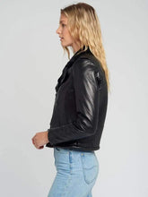 Load image into Gallery viewer, Women Ave Black Fur Biker Leather Jacket
