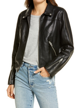 Load image into Gallery viewer, Women Black Lambskin Leather biker Jacket - Boneshia
