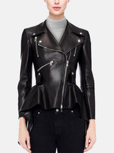Load image into Gallery viewer, Women Black Leather Biker Jacket
