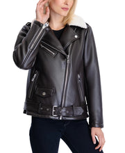 Load image into Gallery viewer, Black Real Leather Fur collar leather Jacket for Women
