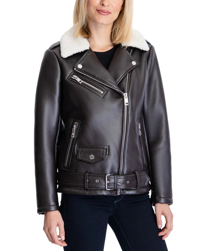 Black Real Leather Fur collar leather Jacket for Women