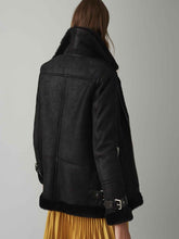 Load image into Gallery viewer, Women Black Shearling Leather Jacket
