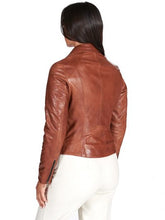 Load image into Gallery viewer, Women Cafe Racer Brown Leather Biker Jacket

